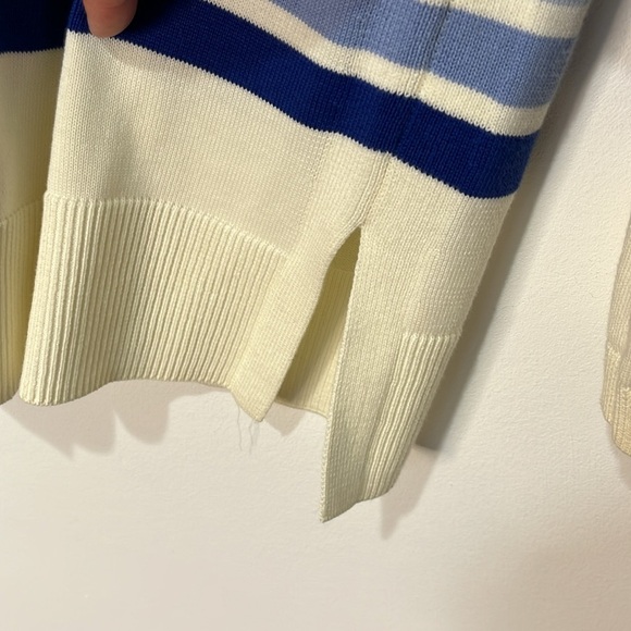 Talbots Womens Sweater Cardigan Size M Cream & Blue Stripes Academia Preppy Boxy - Picture 7 of 14